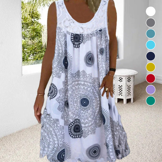 👗 Femei de vară fără mâneci rochie imprimată de vară