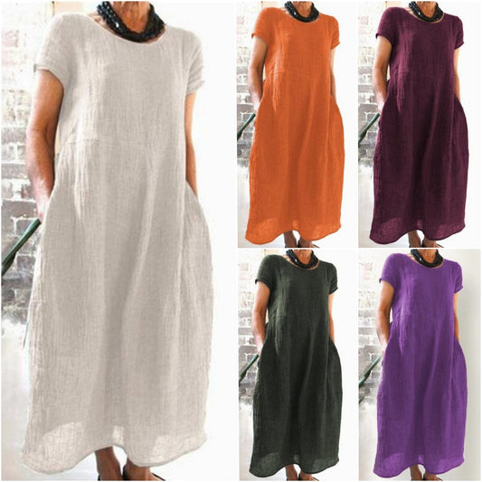 【M-4XL】🌿Rochie lejeră de culoare solidă