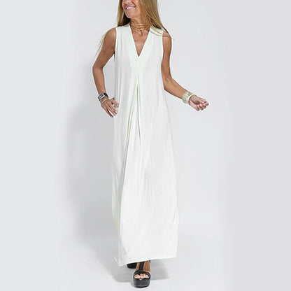 🔥👗Fără mâneci Deep V-neck vrac rochie lungă