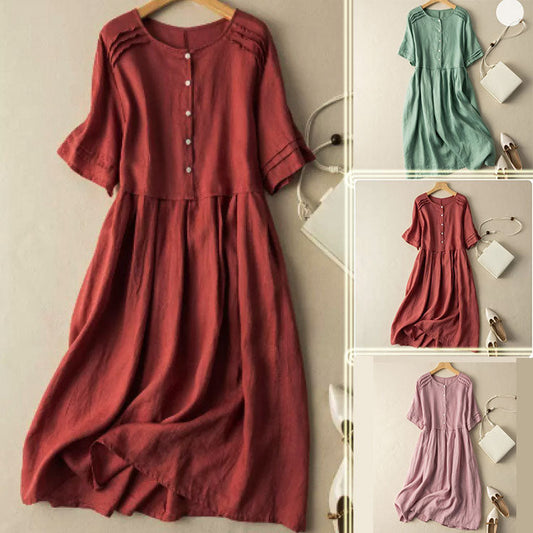 🔥 Rochie cămașă din bumbac și in în stil vintage
