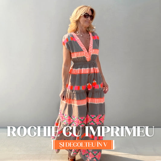 🔥 Rochie fără mâneci cu dungi de epocă cu gât în V pentru femei