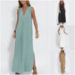 🔥👗Fără mâneci Deep V-neck vrac rochie lungă