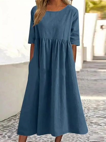 👗Rochie din bumbac cu decolteu rotund și buzunare