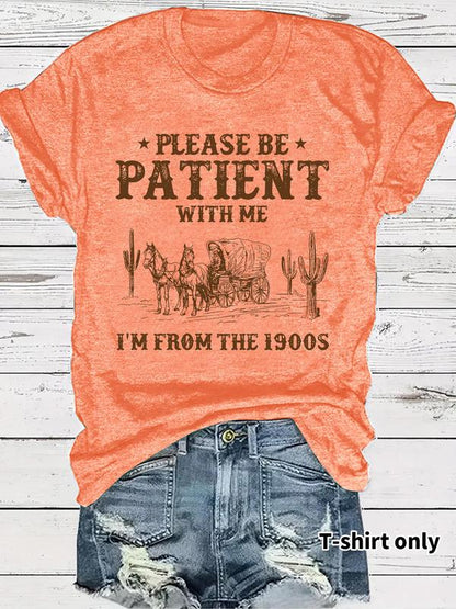 👕I'M From 1900S✨ Tricou vintage pentru femei cu imprimeu cu litere și guler rotund