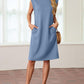 🌸 Femei rotund gât vrac Split Midi rochie cu buzunare