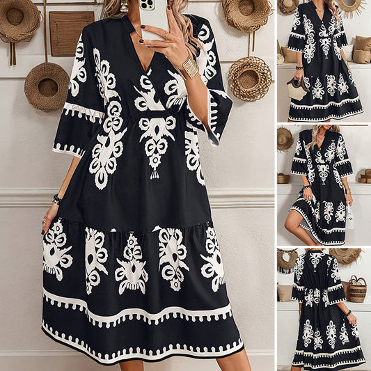 【S-XL】🌸Rochie casual cu imprimeu și decolteu în V