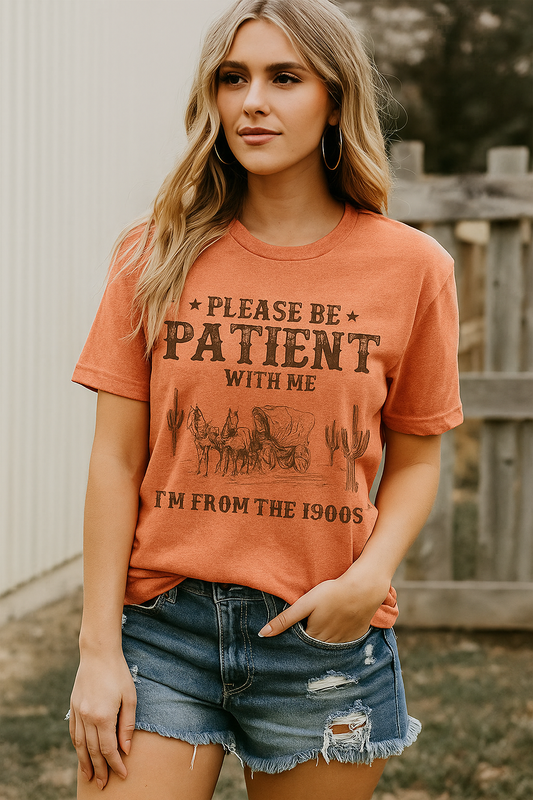 👕I'M From 1900S✨ Tricou vintage pentru femei cu imprimeu cu litere și guler rotund