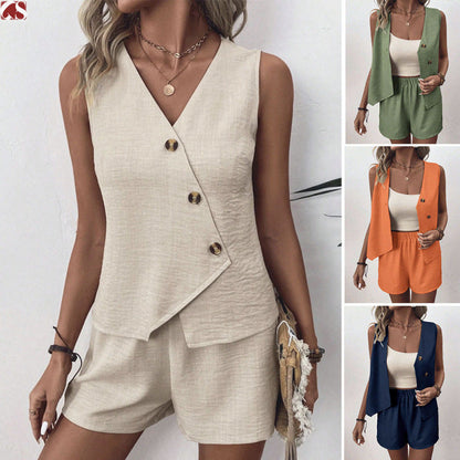 ✨Tricou casual cu decolteu în V și pantaloni scurți, set din două piese