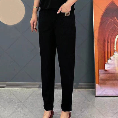Pantaloni cu talie elastică din bumbac cu picior lat