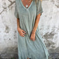 🔥 Rochie Midi Casual din Bumbac și In cu Guler în V-🌹Obțineți un colier Moonstar gratuit🌹