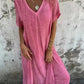 🔥 Rochie Midi Casual din Bumbac și In cu Guler în V-🌹Obțineți un colier Moonstar gratuit🌹