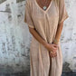 🔥 Rochie Midi Casual din Bumbac și In cu Guler în V-🌹Obțineți un colier Moonstar gratuit🌹