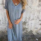 🔥 Rochie Midi Casual din Bumbac și In cu Guler în V-🌹Obțineți un colier Moonstar gratuit🌹