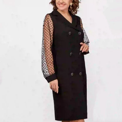 【S-4XL】💖Rochie de modă pentru femei cu guler blazer și mâneci cu buline