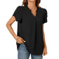 ✨👚🎀Femeii V-Neck culoare solidă cu mânecă scurtă Top🌸🥰💖