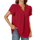 ✨👚🎀Femeii V-Neck culoare solidă cu mânecă scurtă Top🌸🥰💖