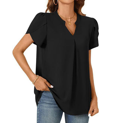 ✨👚🎀Femeii V-Neck culoare solidă cu mânecă scurtă Top🌸🥰💖