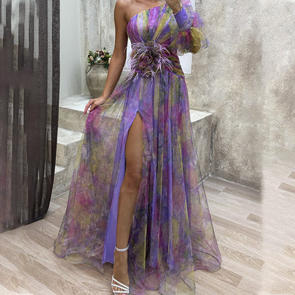 ✨【Slimming Wizard】Rochie Colorblock Mirage ✨ | Cusătura Diagonală Iluzie | Mâneci fluture care acoperă brațele | Fermoar la spate pentru potrivire perfectă
