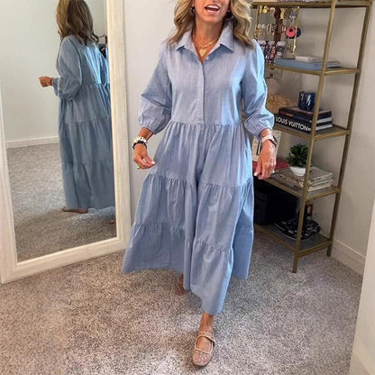 Rochie de cămașă casual cu rever Puffy pentru femei