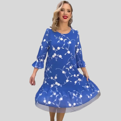 Rochie florală de vară pentru femei cu imprimeu și tiv cu volane