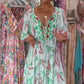 Rochie maxi la modă pentru femei cu curea și decolteu ascuțit