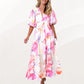 Rochie maxi cu mâneci bufante florale