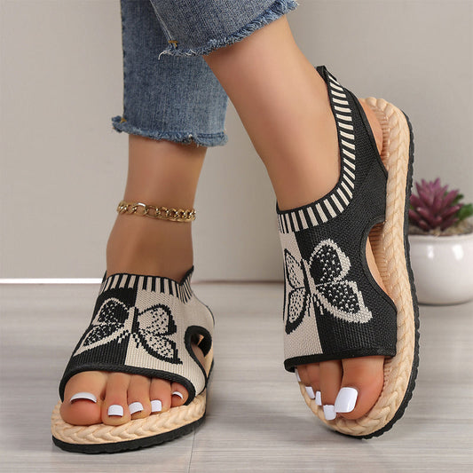 👟 Sandale plate cu vârful deschis din tricot de plasă pentru femei