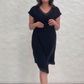 Rochie elegantă cu decolteu în V, mâneci scurte și design patchwork