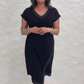 Rochie elegantă cu decolteu în V, mâneci scurte și design patchwork