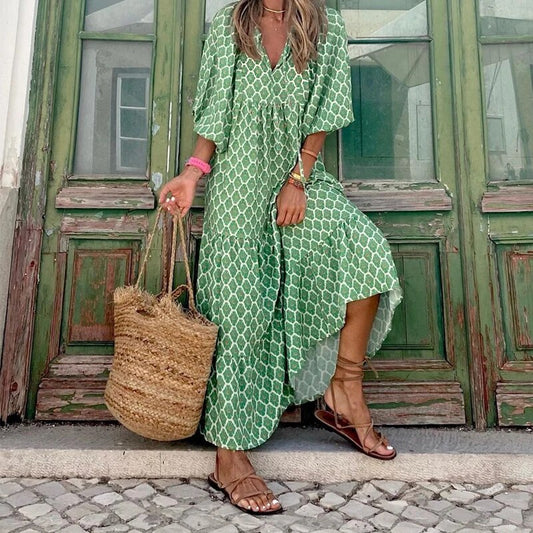 🌸2025 Produse noi👗Rochie boho florală cu decolteu în V și mâneci bufante