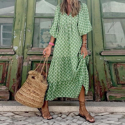 🌸2025 Produse noi👗Rochie boho florală cu decolteu în V și mâneci bufante