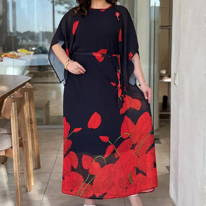 Rochie Flutter cu gât rotund imprimat