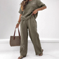 👗 Top de culoare solidă și costum din două piese cu picioare largi