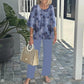 🌸Femeii Casual gât rotund jumătate maneca Top imprimate pantaloni Set