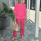 🌸Femeii Casual gât rotund jumătate maneca Top imprimate pantaloni Set