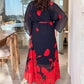 👗 Rochie Flutter cu Gât Rotund & Centură 🌸 | Imprimat Floral | Siluetă Reglabilă