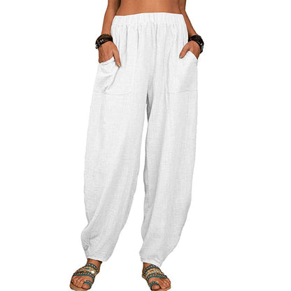 👚 Pantaloni cu picior lat din in și bumbac pentru femei