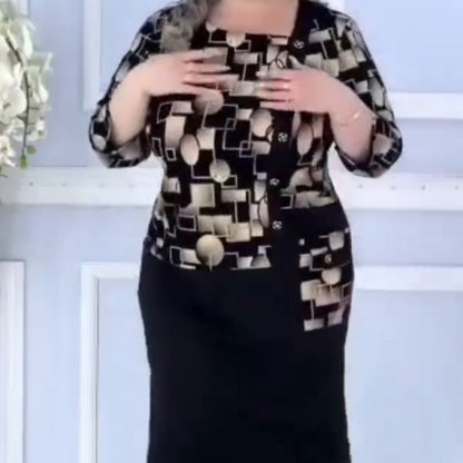 Rochie midi pentru femei cu gât pătrat și imprimeu geometric