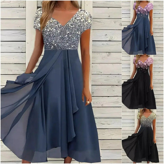Rochie de patchwork imprimată cu decolteu în V, de vară, pentru femei