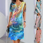 Rochie de gât rotund imprimată casual pentru femei
