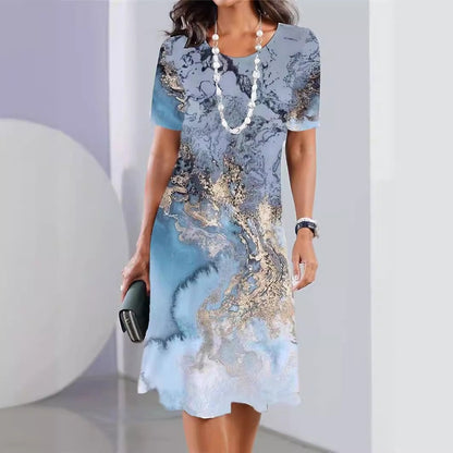 Rochie de gât rotund imprimată casual pentru femei