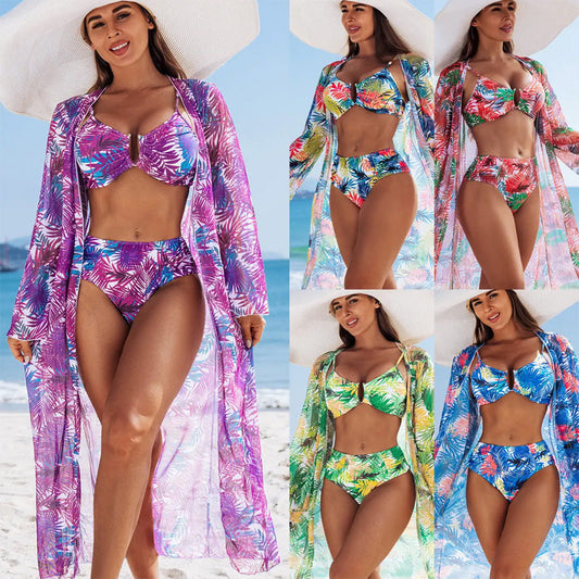 Set de bikini 3 piese pentru femei cu cover-up