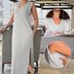 Femei V-Neck fără mâneci Split Maxi rochie