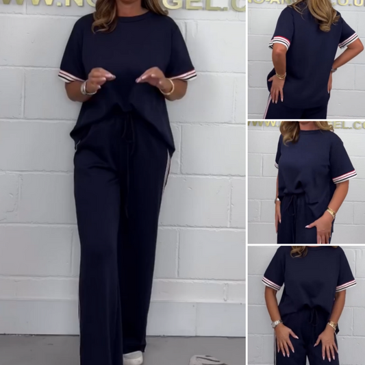 ✨Set cu tricou cu mânecă scurtă și pantaloni de jogging cu picior larg, cu dungi laterale