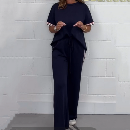✨Set cu tricou cu mânecă scurtă și pantaloni de jogging cu picior larg, cu dungi laterale