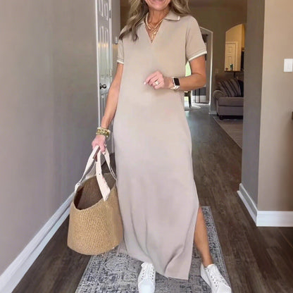 Rochie maxi de tricou pentru femei cu crăpătură laterală