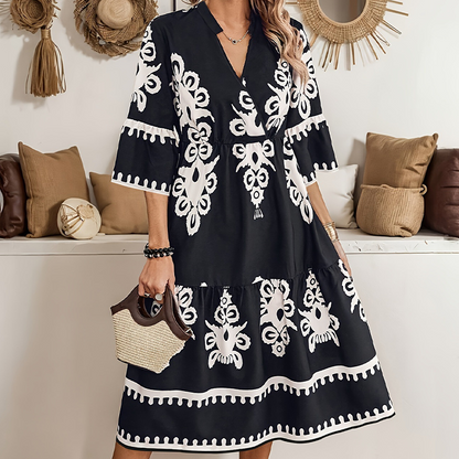 【S-XL】🌸Rochie casual cu imprimeu și decolteu în V