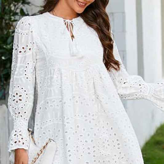 【S-3XL/40-100KG】Rochie din dantelă cu mâneci decupate