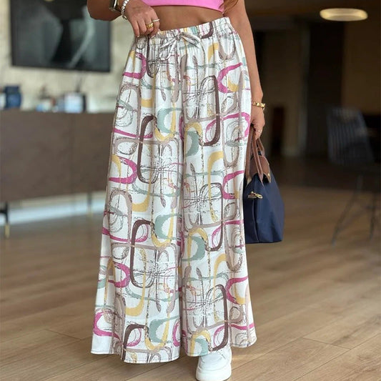 【S-4XL】🌺Pantaloni tipăriți casual cu picior lat pentru femei