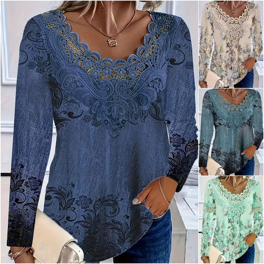 🌸Bluză elegantă cu mânecă lungă, împodobită cu dantelă, pentru femei